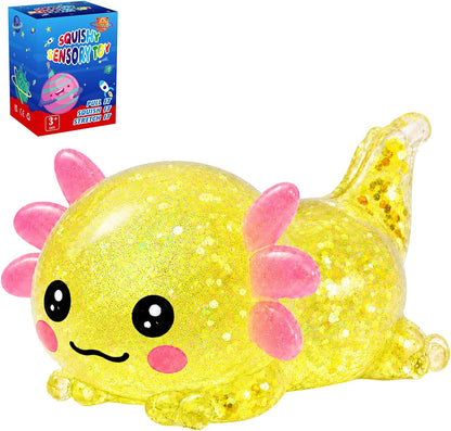 Axolotl Squishy Stress Ball,Soft Slow Rising Stress Relief Toy(Yellow) | Cute Slow Rising Fidget Toy for Stress Relief,Anxiety Sensory Gifts for Birthday Party Favors