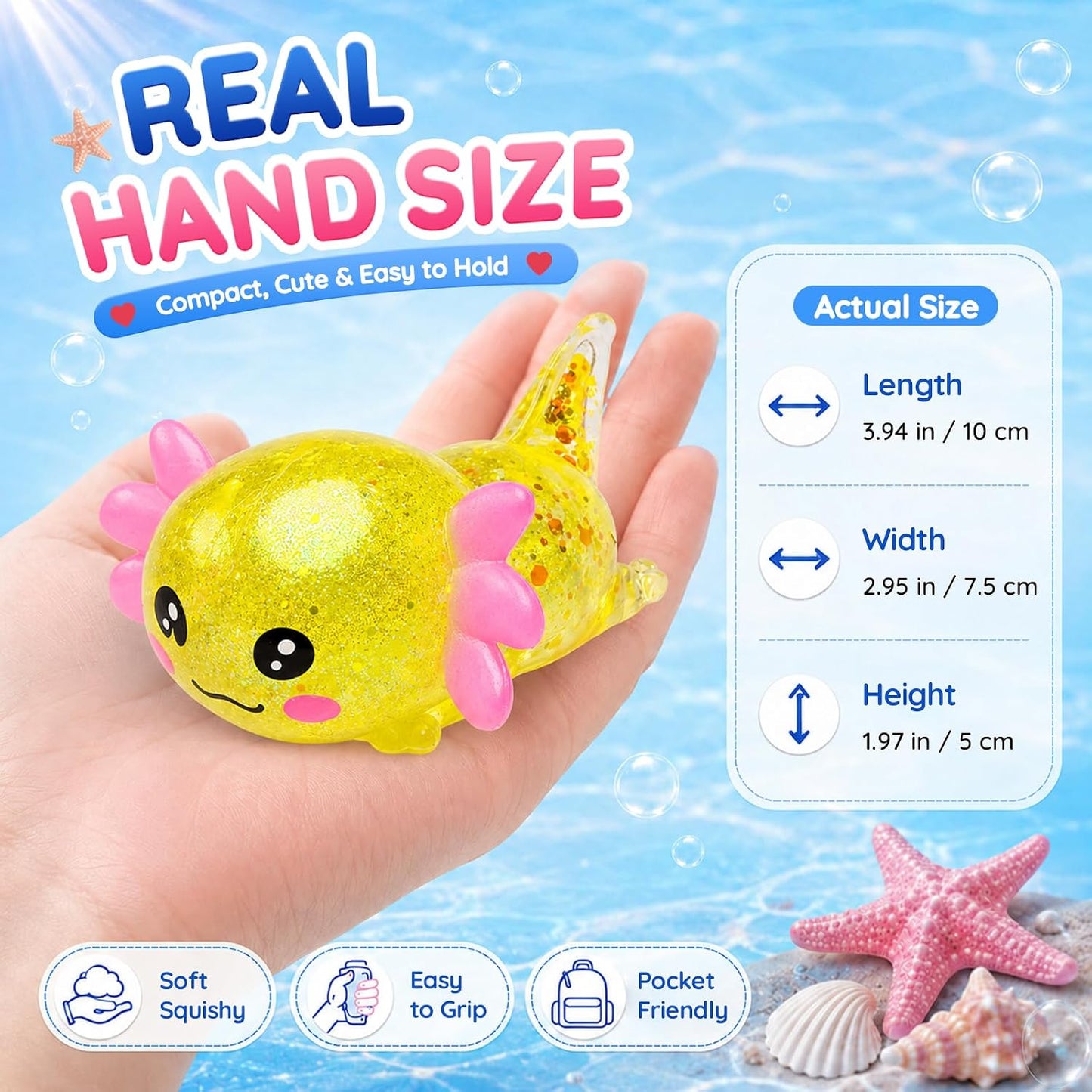 Axolotl Squishy Stress Ball,Soft Slow Rising Stress Relief Toy(Yellow) | Cute Slow Rising Fidget Toy for Stress Relief,Anxiety Sensory Gifts for Birthday Party Favors