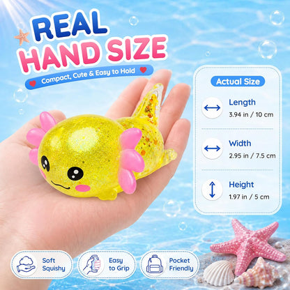 Axolotl Squishy Stress Ball,Soft Slow Rising Stress Relief Toy(Yellow) | Cute Slow Rising Fidget Toy for Stress Relief,Anxiety Sensory Gifts for Birthday Party Favors