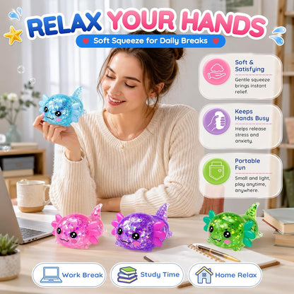 Axolotl Squishy Stress Ball,Soft Slow Rising Stress Relief Toy(Yellow) | Cute Slow Rising Fidget Toy for Stress Relief,Anxiety Sensory Gifts for Birthday Party Favors