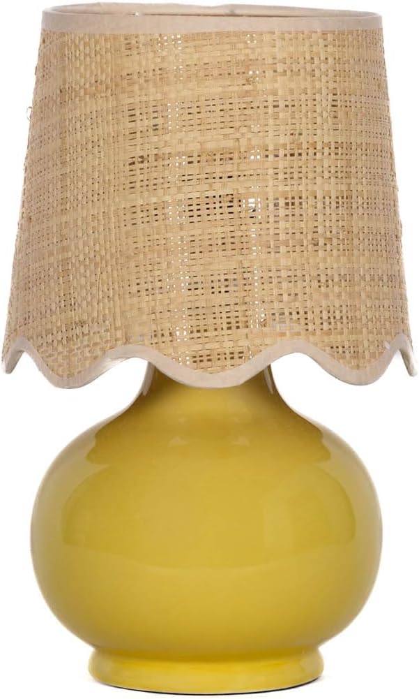 Benton Ceramic Table Lamp with Fabric Shade – 13" Bedside Accent Lamp for Bedroom, Living Room & Nightstand (Yellow)