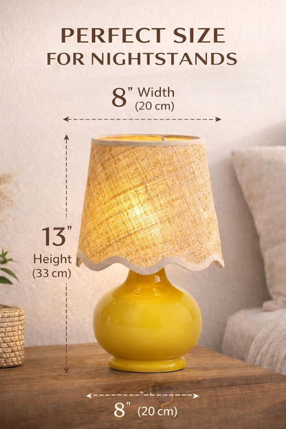 Benton Ceramic Table Lamp with Fabric Shade – 13" Bedside Accent Lamp for Bedroom, Living Room & Nightstand (Yellow)