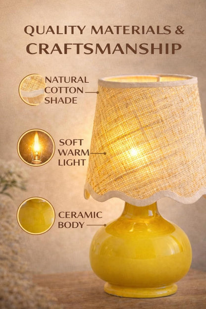 Benton Ceramic Table Lamp with Fabric Shade – 13" Bedside Accent Lamp for Bedroom, Living Room & Nightstand (Yellow)