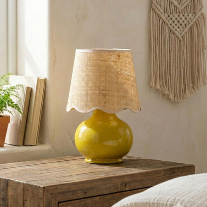 Benton Ceramic Table Lamp with Fabric Shade – 13" Bedside Accent Lamp for Bedroom, Living Room & Nightstand (Yellow)