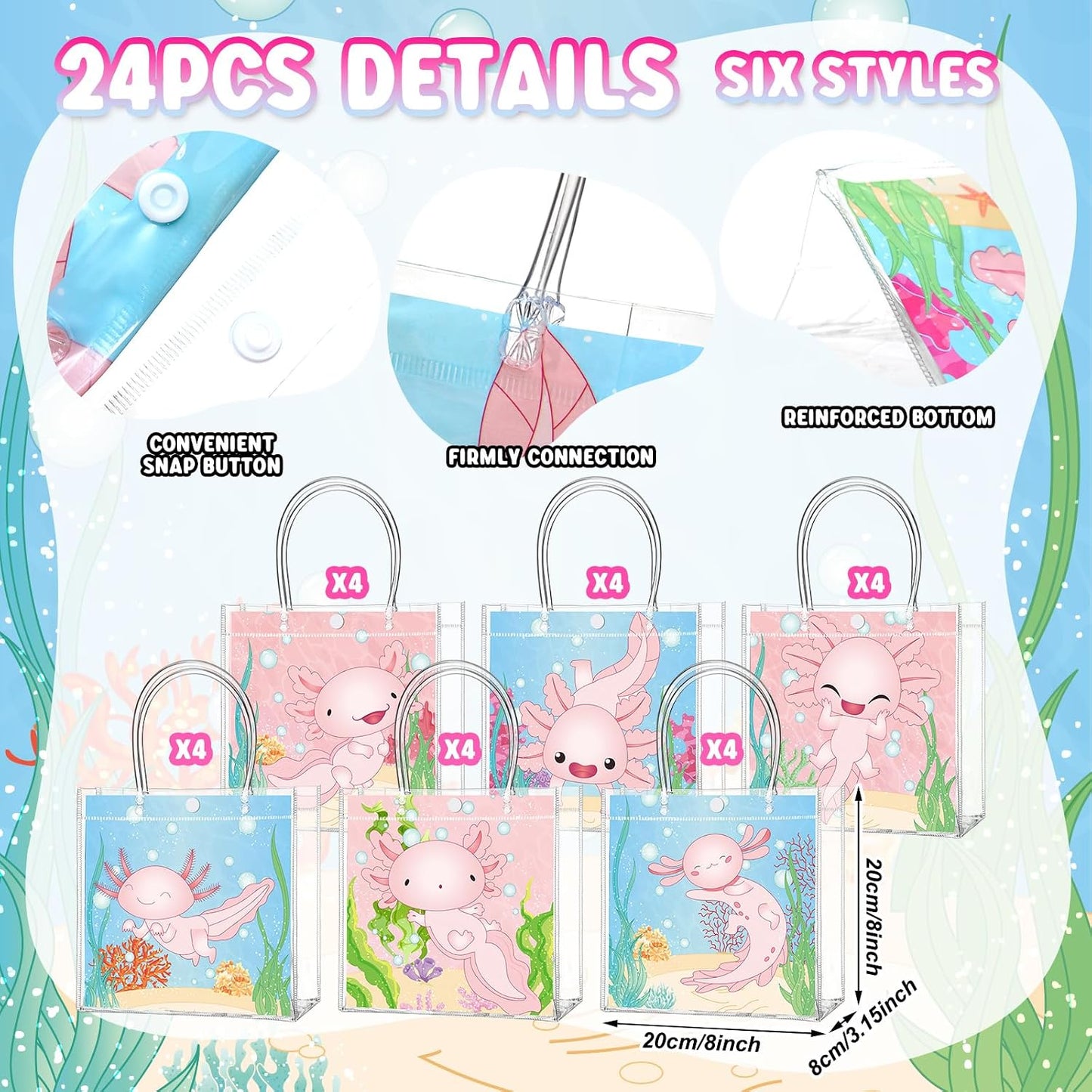 24 Pcs Lemon Clear Gift Bags with Handles Yellow Bow Lemon Print Transparent Tote Bags Reusable PVC Candy Treat Gift Container for Bridal Shower, Baby Shower, Wedding, Birthday Party Favors