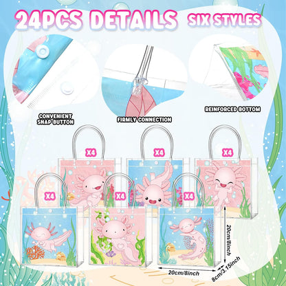 24 Pcs Lemon Clear Gift Bags with Handles Yellow Bow Lemon Print Transparent Tote Bags Reusable PVC Candy Treat Gift Container for Bridal Shower, Baby Shower, Wedding, Birthday Party Favors