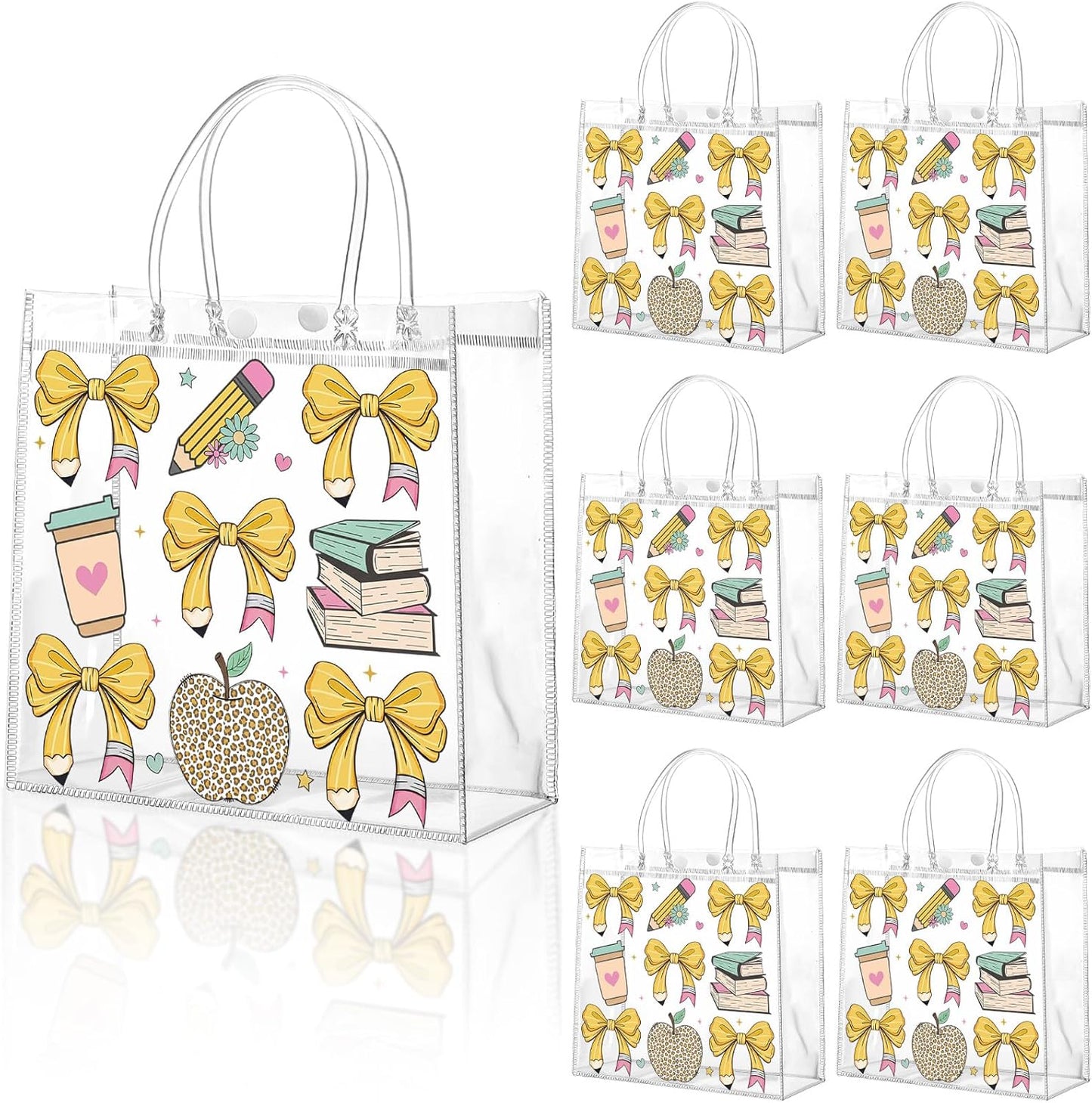 24 Pcs Lemon Clear Gift Bags with Handles Yellow Bow Lemon Print Transparent Tote Bags Reusable PVC Candy Treat Gift Container for Bridal Shower, Baby Shower, Wedding, Birthday Party Favors