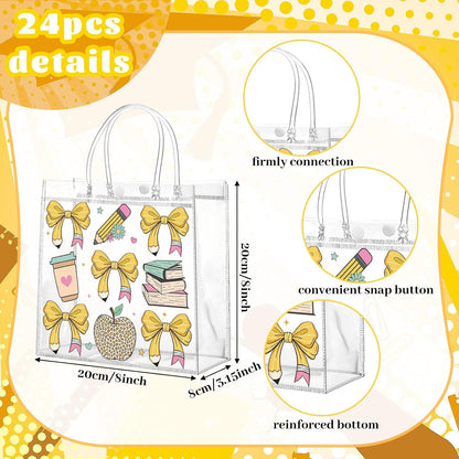 24 Pcs Lemon Clear Gift Bags with Handles Yellow Bow Lemon Print Transparent Tote Bags Reusable PVC Candy Treat Gift Container for Bridal Shower, Baby Shower, Wedding, Birthday Party Favors