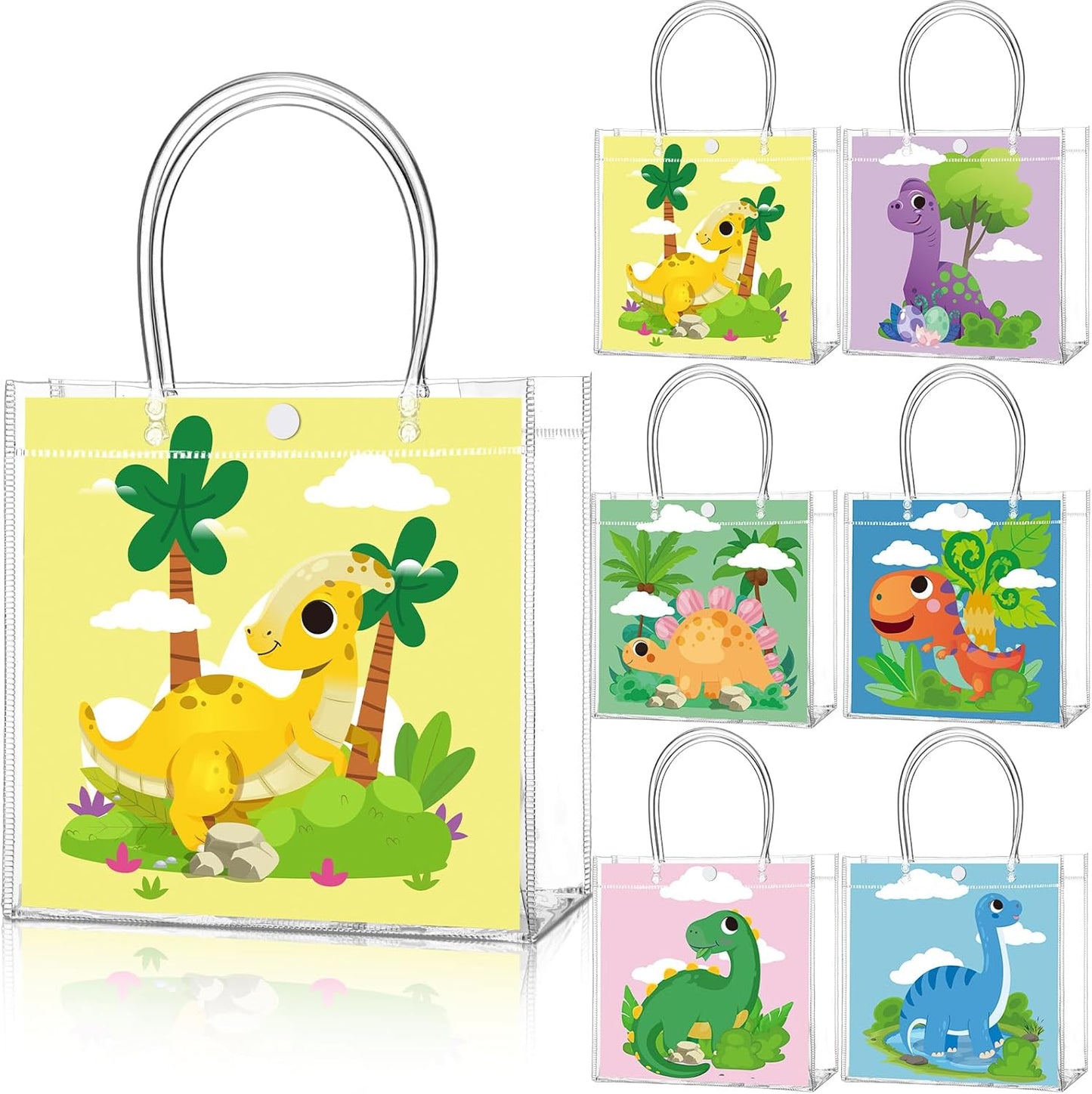 24 Pcs Lemon Clear Gift Bags with Handles Yellow Bow Lemon Print Transparent Tote Bags Reusable PVC Candy Treat Gift Container for Bridal Shower, Baby Shower, Wedding, Birthday Party Favors