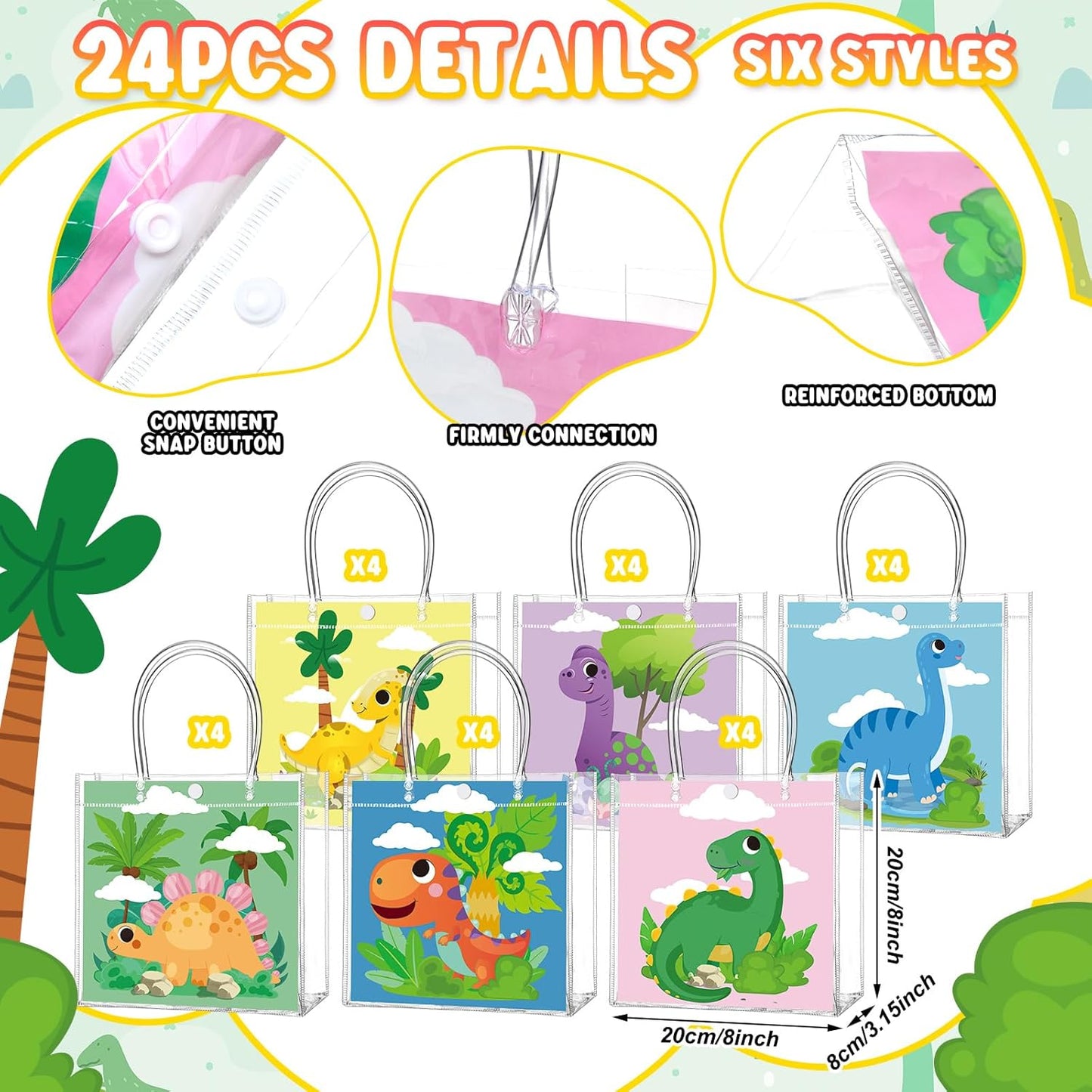 24 Pcs Lemon Clear Gift Bags with Handles Yellow Bow Lemon Print Transparent Tote Bags Reusable PVC Candy Treat Gift Container for Bridal Shower, Baby Shower, Wedding, Birthday Party Favors