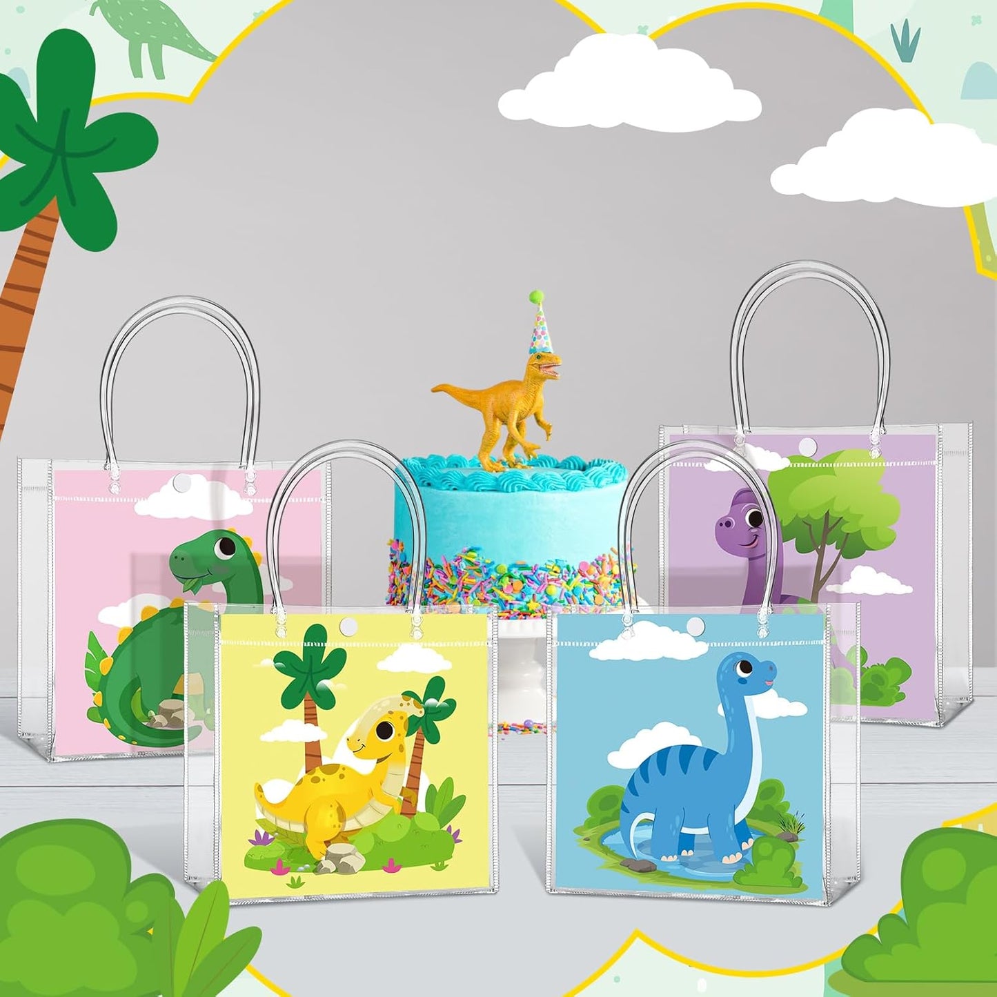 24 Pcs Lemon Clear Gift Bags with Handles Yellow Bow Lemon Print Transparent Tote Bags Reusable PVC Candy Treat Gift Container for Bridal Shower, Baby Shower, Wedding, Birthday Party Favors