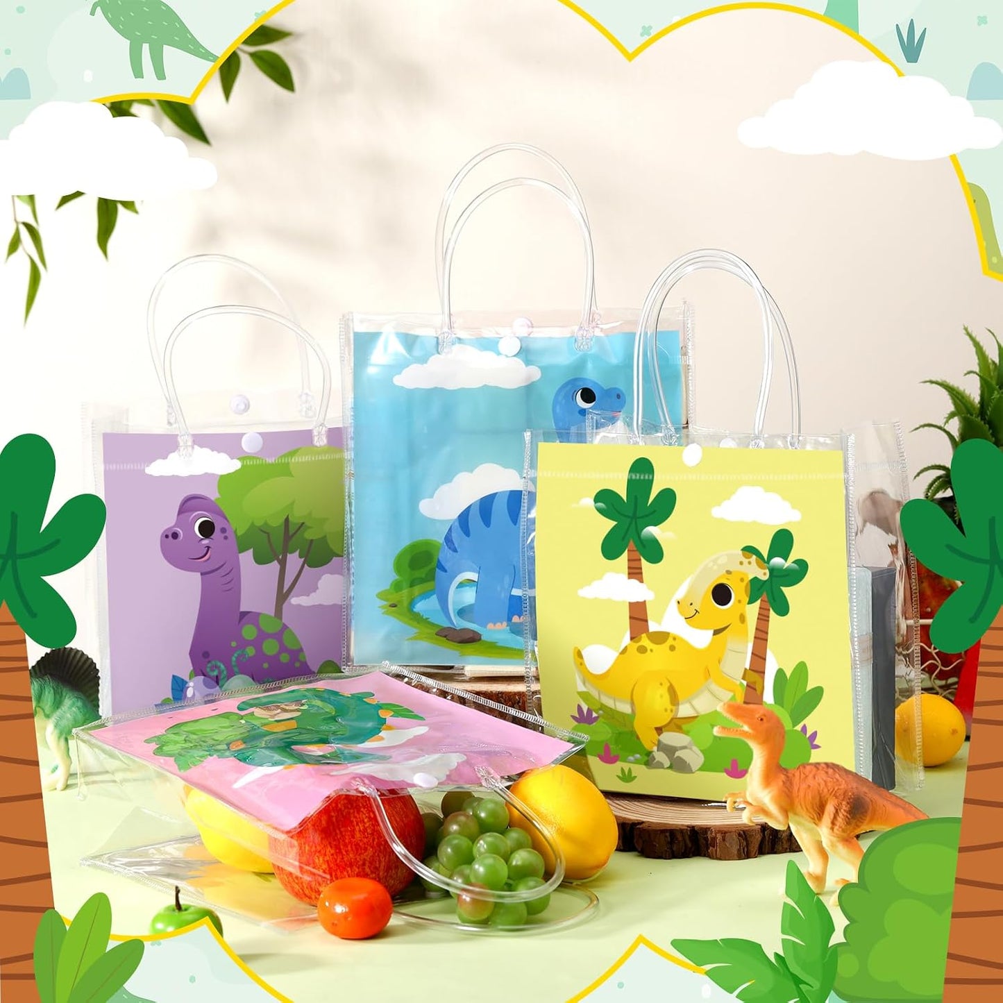 24 Pcs Lemon Clear Gift Bags with Handles Yellow Bow Lemon Print Transparent Tote Bags Reusable PVC Candy Treat Gift Container for Bridal Shower, Baby Shower, Wedding, Birthday Party Favors