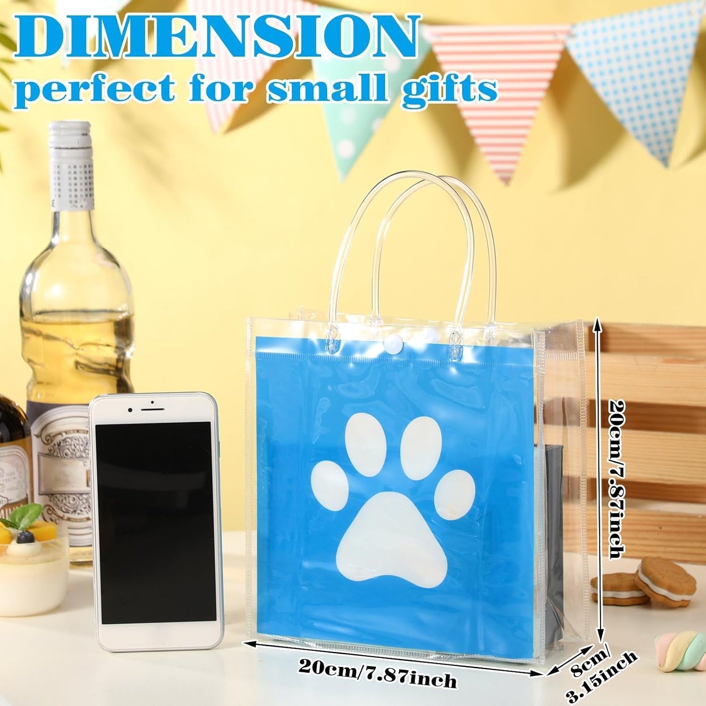 24 Pcs Lemon Clear Gift Bags with Handles Yellow Bow Lemon Print Transparent Tote Bags Reusable PVC Candy Treat Gift Container for Bridal Shower, Baby Shower, Wedding, Birthday Party Favors