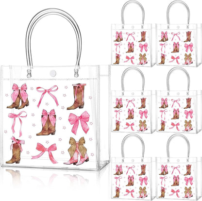 24 Pcs Lemon Clear Gift Bags with Handles Yellow Bow Lemon Print Transparent Tote Bags Reusable PVC Candy Treat Gift Container for Bridal Shower, Baby Shower, Wedding, Birthday Party Favors