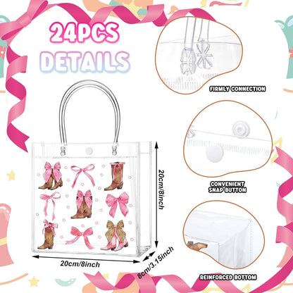 24 Pcs Lemon Clear Gift Bags with Handles Yellow Bow Lemon Print Transparent Tote Bags Reusable PVC Candy Treat Gift Container for Bridal Shower, Baby Shower, Wedding, Birthday Party Favors