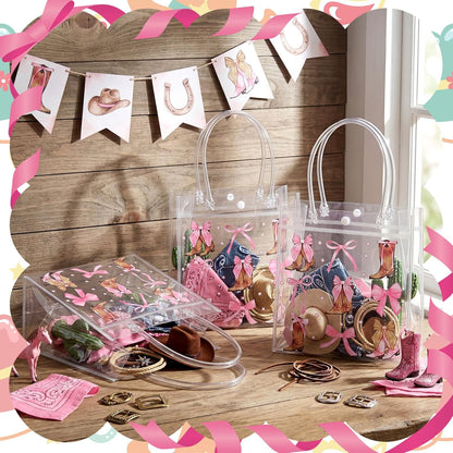 24 Pcs Lemon Clear Gift Bags with Handles Yellow Bow Lemon Print Transparent Tote Bags Reusable PVC Candy Treat Gift Container for Bridal Shower, Baby Shower, Wedding, Birthday Party Favors