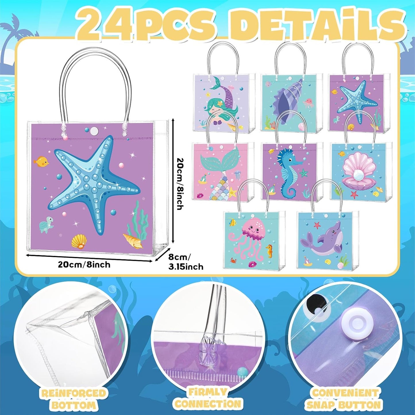 24 Pcs Lemon Clear Gift Bags with Handles Yellow Bow Lemon Print Transparent Tote Bags Reusable PVC Candy Treat Gift Container for Bridal Shower, Baby Shower, Wedding, Birthday Party Favors