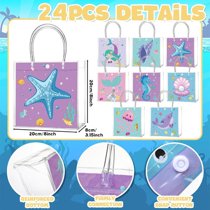 24 Pcs Lemon Clear Gift Bags with Handles Yellow Bow Lemon Print Transparent Tote Bags Reusable PVC Candy Treat Gift Container for Bridal Shower, Baby Shower, Wedding, Birthday Party Favors