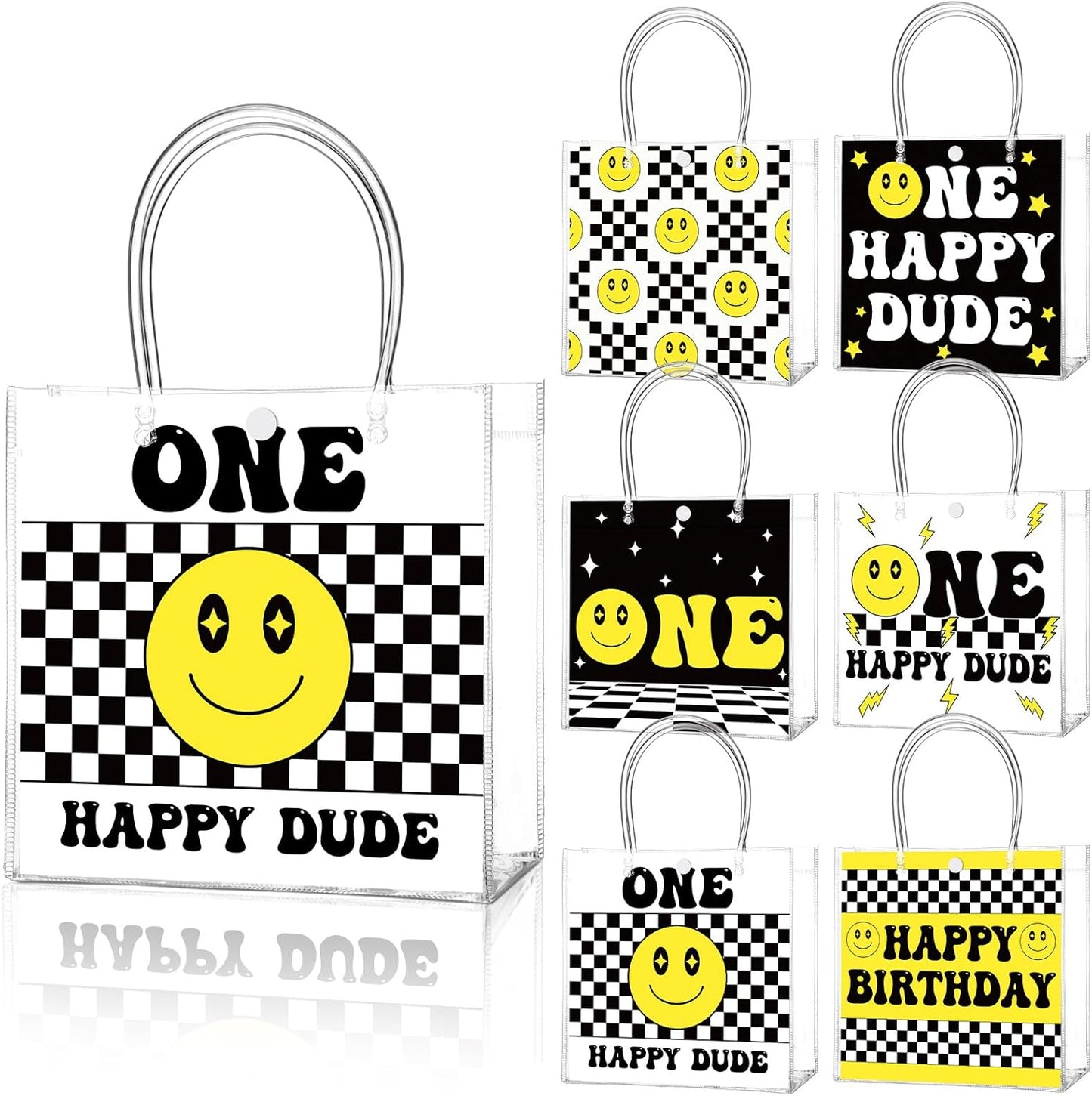 24 Pcs Lemon Clear Gift Bags with Handles Yellow Bow Lemon Print Transparent Tote Bags Reusable PVC Candy Treat Gift Container for Bridal Shower, Baby Shower, Wedding, Birthday Party Favors