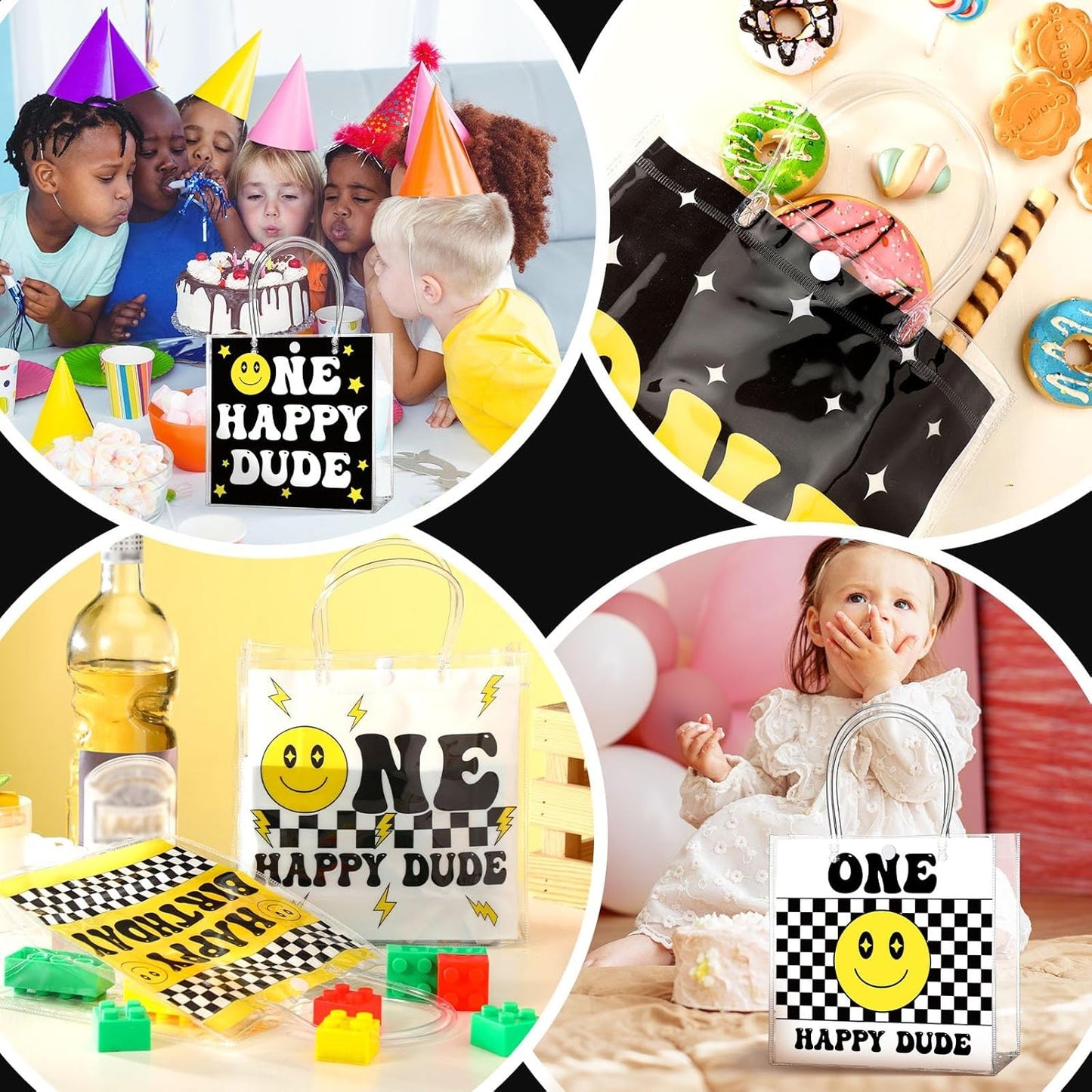 24 Pcs Lemon Clear Gift Bags with Handles Yellow Bow Lemon Print Transparent Tote Bags Reusable PVC Candy Treat Gift Container for Bridal Shower, Baby Shower, Wedding, Birthday Party Favors