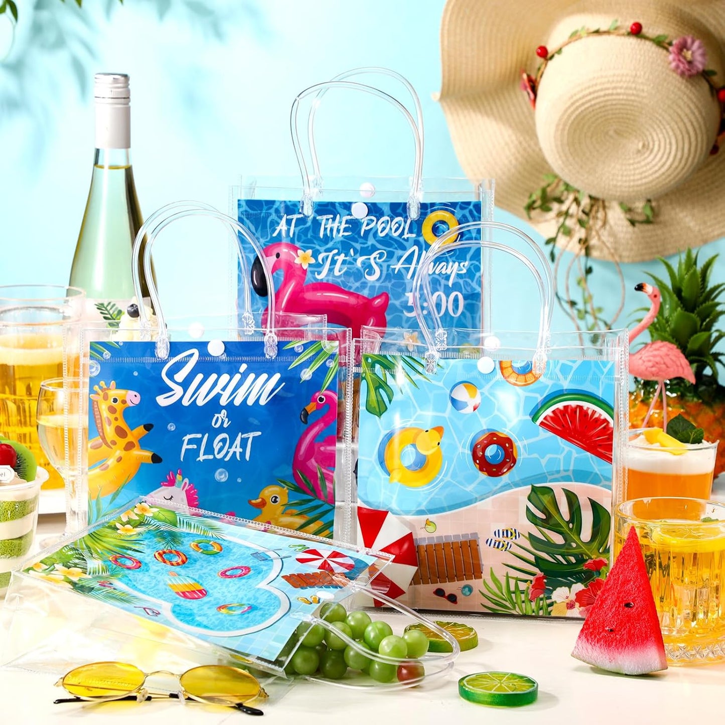24 Pcs Lemon Clear Gift Bags with Handles Yellow Bow Lemon Print Transparent Tote Bags Reusable PVC Candy Treat Gift Container for Bridal Shower, Baby Shower, Wedding, Birthday Party Favors
