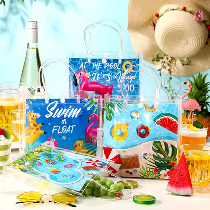 24 Pcs Lemon Clear Gift Bags with Handles Yellow Bow Lemon Print Transparent Tote Bags Reusable PVC Candy Treat Gift Container for Bridal Shower, Baby Shower, Wedding, Birthday Party Favors