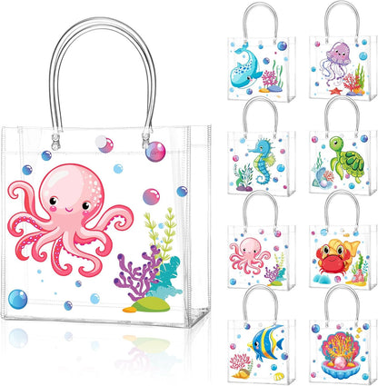 24 Pcs Lemon Clear Gift Bags with Handles Yellow Bow Lemon Print Transparent Tote Bags Reusable PVC Candy Treat Gift Container for Bridal Shower, Baby Shower, Wedding, Birthday Party Favors