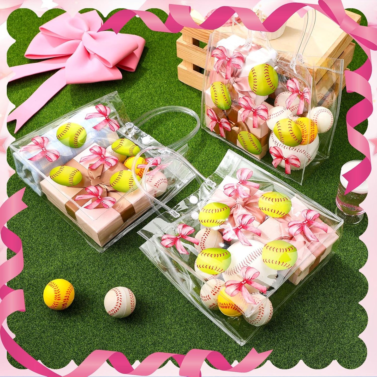 24 Pcs Lemon Clear Gift Bags with Handles Yellow Bow Lemon Print Transparent Tote Bags Reusable PVC Candy Treat Gift Container for Bridal Shower, Baby Shower, Wedding, Birthday Party Favors