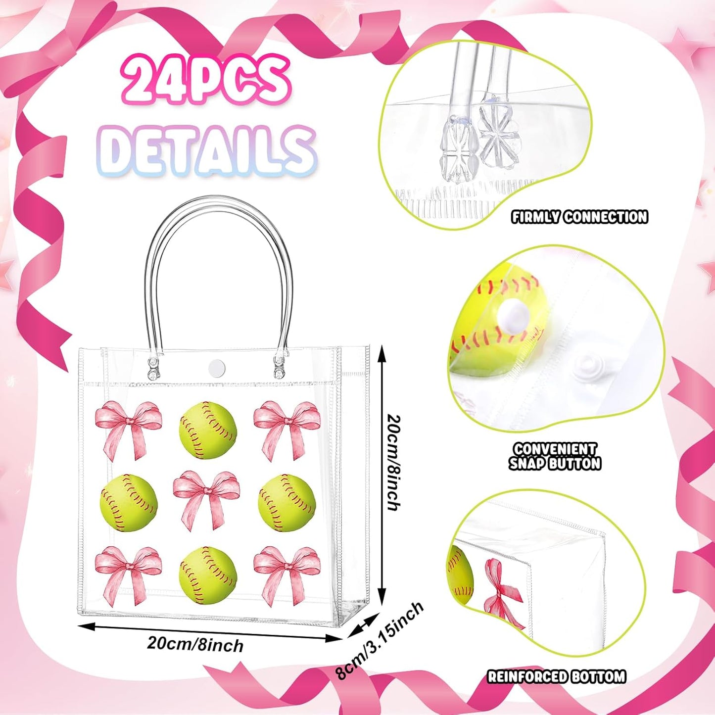 24 Pcs Lemon Clear Gift Bags with Handles Yellow Bow Lemon Print Transparent Tote Bags Reusable PVC Candy Treat Gift Container for Bridal Shower, Baby Shower, Wedding, Birthday Party Favors