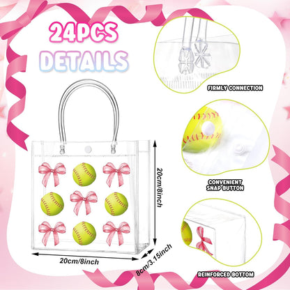 24 Pcs Lemon Clear Gift Bags with Handles Yellow Bow Lemon Print Transparent Tote Bags Reusable PVC Candy Treat Gift Container for Bridal Shower, Baby Shower, Wedding, Birthday Party Favors