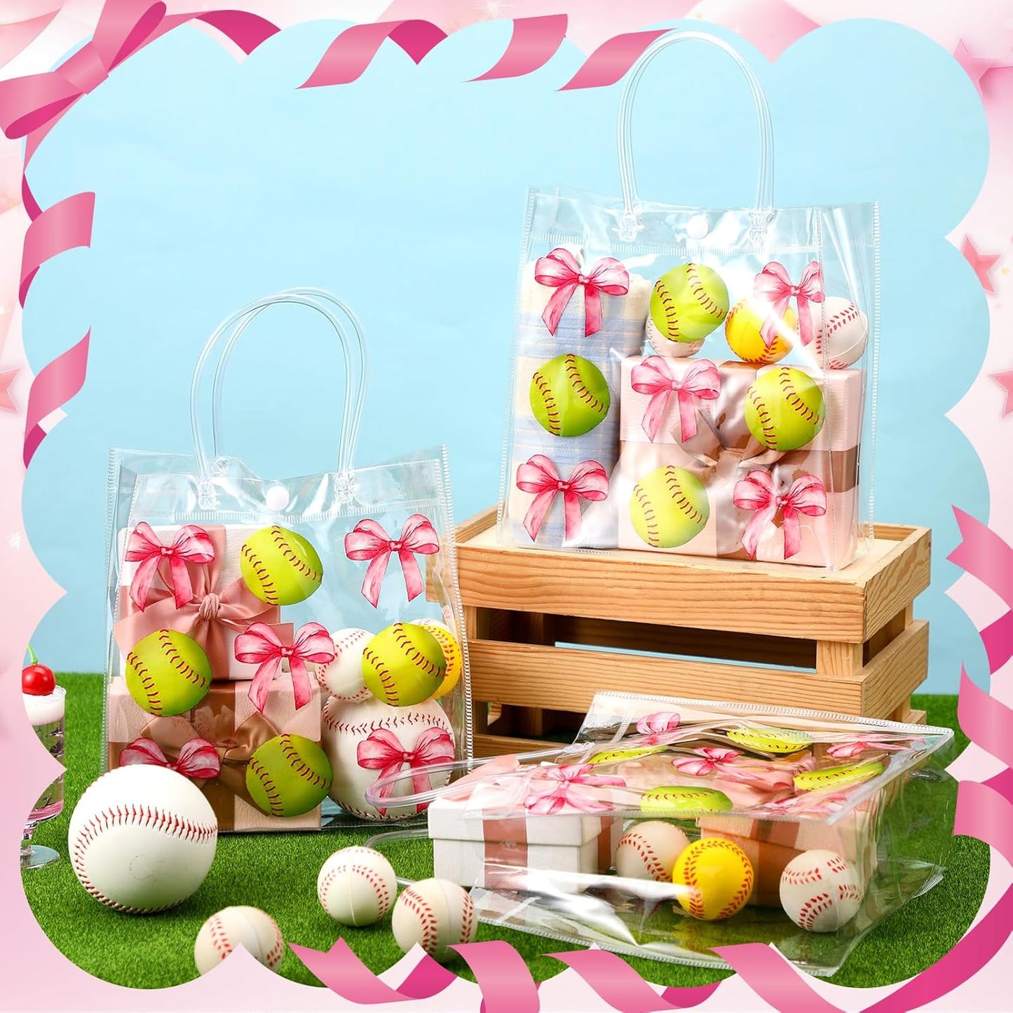 24 Pcs Lemon Clear Gift Bags with Handles Yellow Bow Lemon Print Transparent Tote Bags Reusable PVC Candy Treat Gift Container for Bridal Shower, Baby Shower, Wedding, Birthday Party Favors