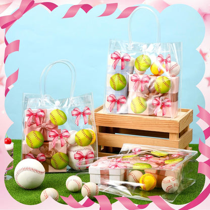 24 Pcs Lemon Clear Gift Bags with Handles Yellow Bow Lemon Print Transparent Tote Bags Reusable PVC Candy Treat Gift Container for Bridal Shower, Baby Shower, Wedding, Birthday Party Favors