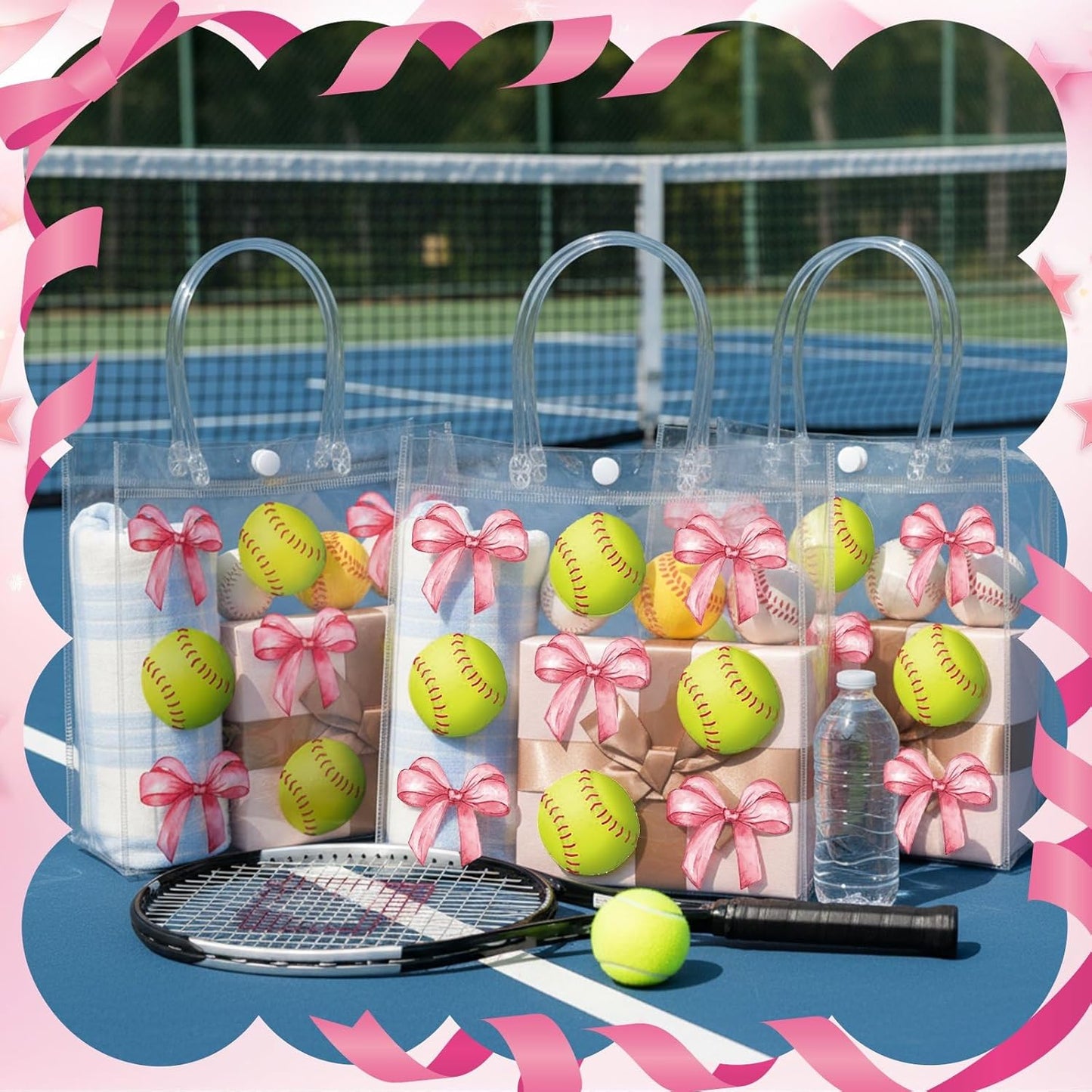 24 Pcs Lemon Clear Gift Bags with Handles Yellow Bow Lemon Print Transparent Tote Bags Reusable PVC Candy Treat Gift Container for Bridal Shower, Baby Shower, Wedding, Birthday Party Favors