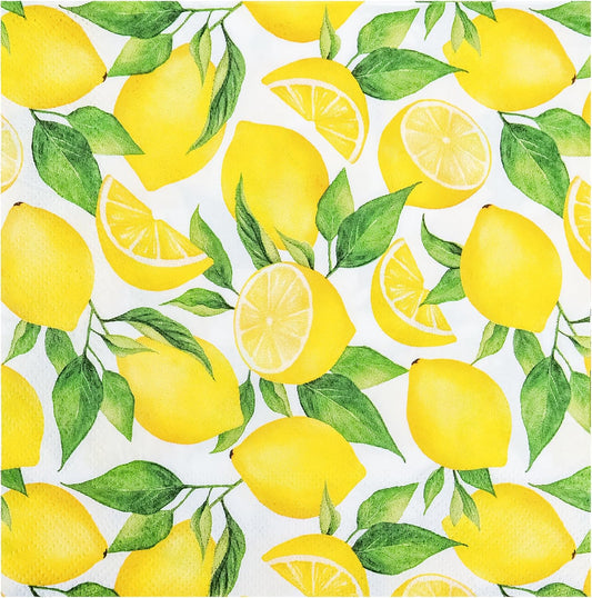 100 Lemon Disposable Paper Napkins Summer Party Luncheon Napkin 6.5" | Yellow Lemons Citrus Fruit Hand Towels for Wedding Birthday Bridal Baby Shower Party Supplies Table Decor