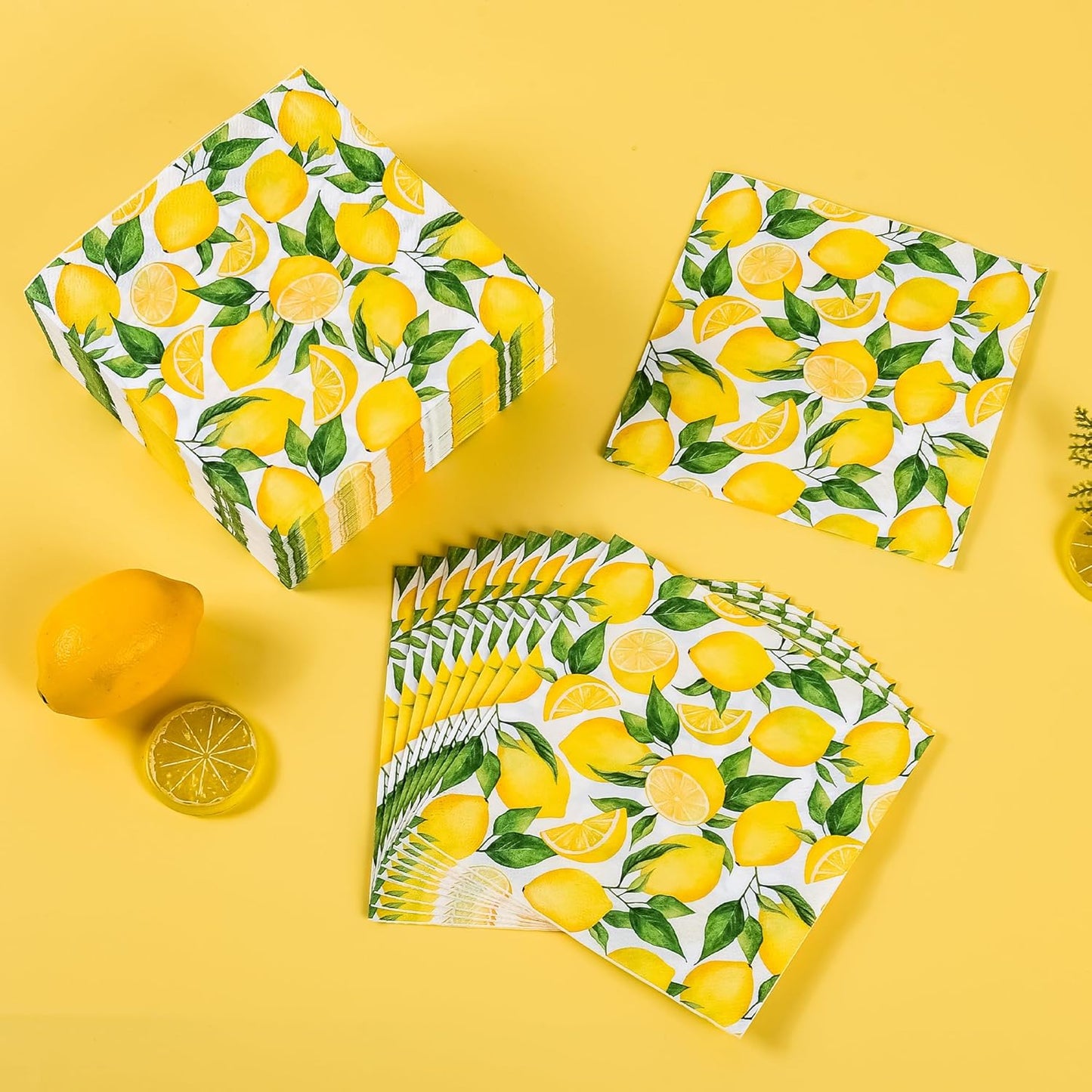 100 Lemon Disposable Paper Napkins Summer Party Luncheon Napkin 6.5" | Yellow Lemons Citrus Fruit Hand Towels for Wedding Birthday Bridal Baby Shower Party Supplies Table Decor