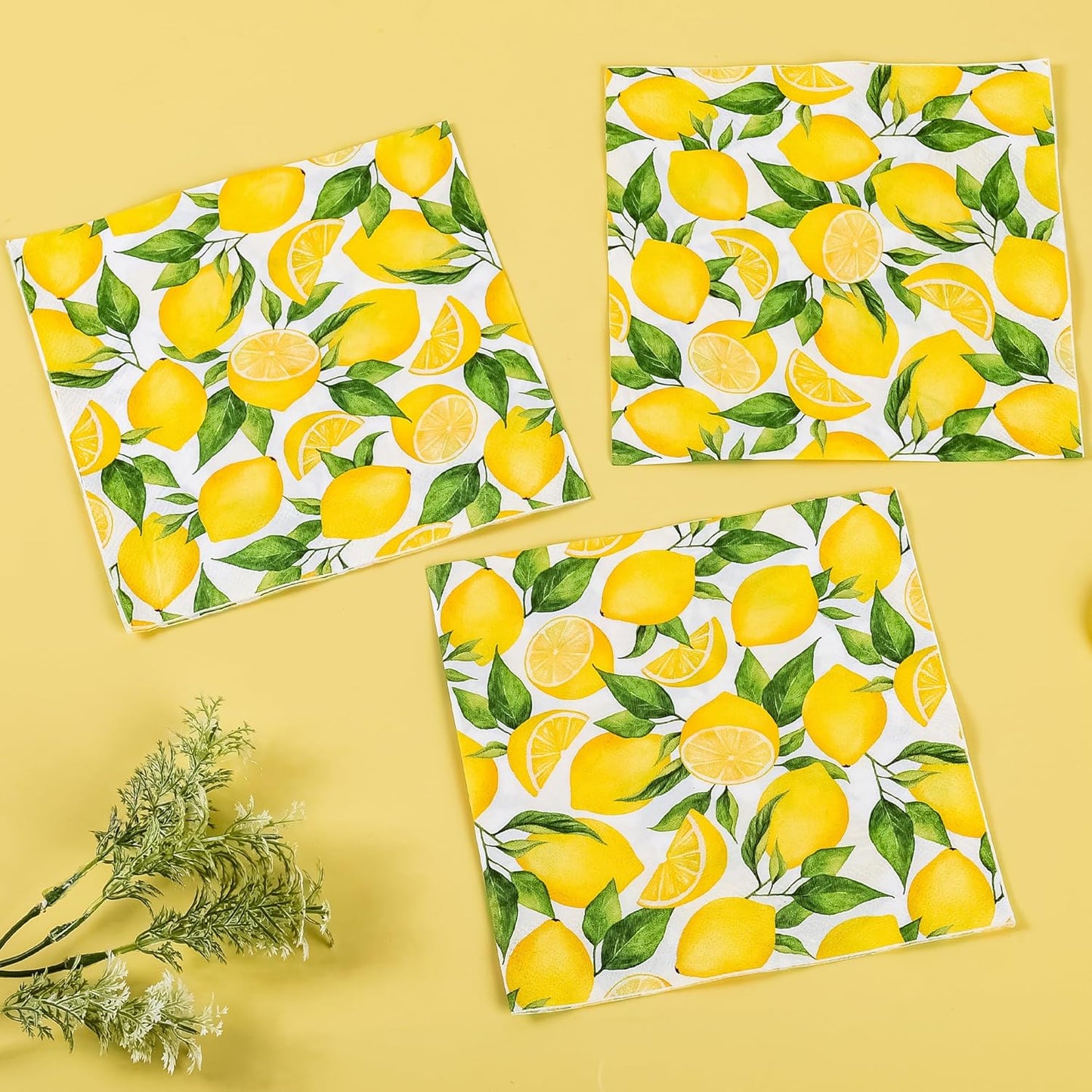 100 Lemon Disposable Paper Napkins Summer Party Luncheon Napkin 6.5" | Yellow Lemons Citrus Fruit Hand Towels for Wedding Birthday Bridal Baby Shower Party Supplies Table Decor
