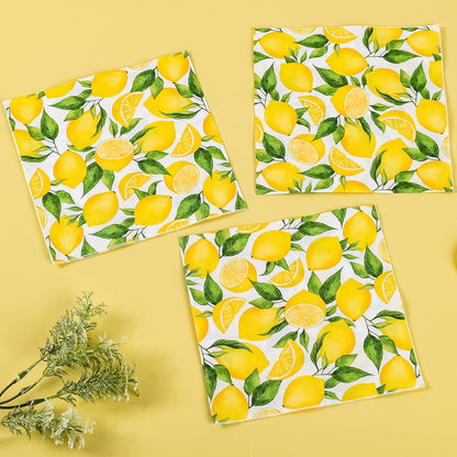 100 Lemon Disposable Paper Napkins Summer Party Luncheon Napkin 6.5" | Yellow Lemons Citrus Fruit Hand Towels for Wedding Birthday Bridal Baby Shower Party Supplies Table Decor