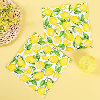 100 Lemon Disposable Paper Napkins Summer Party Luncheon Napkin 6.5" | Yellow Lemons Citrus Fruit Hand Towels for Wedding Birthday Bridal Baby Shower Party Supplies Table Decor