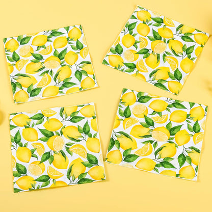 100 Lemon Disposable Paper Napkins Summer Party Luncheon Napkin 6.5" | Yellow Lemons Citrus Fruit Hand Towels for Wedding Birthday Bridal Baby Shower Party Supplies Table Decor