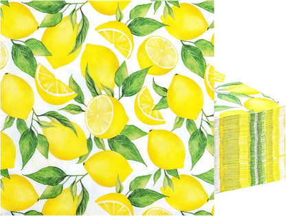 100 Lemon Disposable Paper Napkins Summer Party Luncheon Napkin 6.5" | Yellow Lemons Citrus Fruit Hand Towels for Wedding Birthday Bridal Baby Shower Party Supplies Table Decor