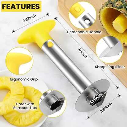 AUBENR Premium Pineapple Corer and Slicer Tool - Sharp Pineapple Cutter with Serrated Tips - Easy to Use and Clean - Stainless Steel Core Remover for Pineapple - Core Fruits with Ease(Yellow)