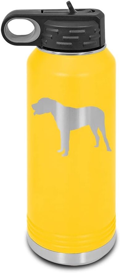Japanese Mastiff Laser Engraved Water Bottle Customizable Polar Camel Stainless Steel with Straw - Dog Canine pet Yellow 32 oz