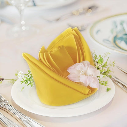 Yellow Heavy Duty Cloth Napkins Set of 6 - Decorative 17x17 Inch Polyester Napkins with Hemmed Edges, 210GSM, Washable & Reusable for Dinner, Wedding, Party, Banquet & Everyday Use