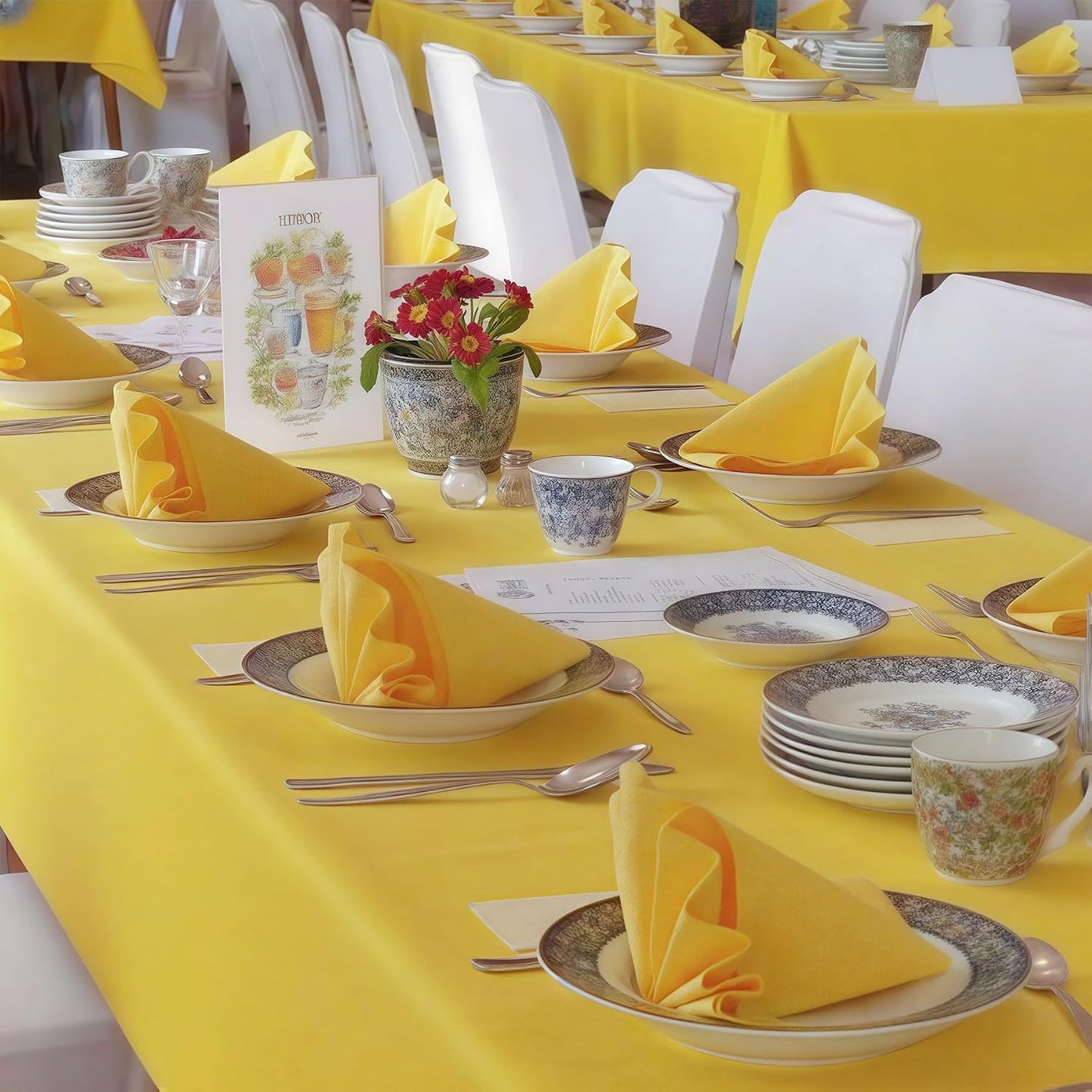 Yellow Heavy Duty Cloth Napkins Set of 6 - Decorative 17x17 Inch Polyester Napkins with Hemmed Edges, 210GSM, Washable & Reusable for Dinner, Wedding, Party, Banquet & Everyday Use