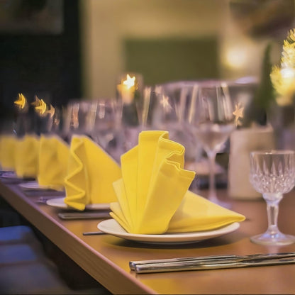 Yellow Heavy Duty Cloth Napkins Set of 6 - Decorative 17x17 Inch Polyester Napkins with Hemmed Edges, 210GSM, Washable & Reusable for Dinner, Wedding, Party, Banquet & Everyday Use