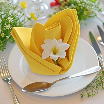 Yellow Heavy Duty Cloth Napkins Set of 6 - Decorative 17x17 Inch Polyester Napkins with Hemmed Edges, 210GSM, Washable & Reusable for Dinner, Wedding, Party, Banquet & Everyday Use