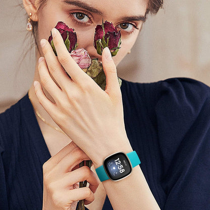 4 Pack Bands Compatible with Fitbit Versa 3 / Sense, Soft TPU Sport Strap Replacement Sense Smartwatch Wristband for Women Men Colorfull Accessories, Large, Rose Teal Lilac Yellow