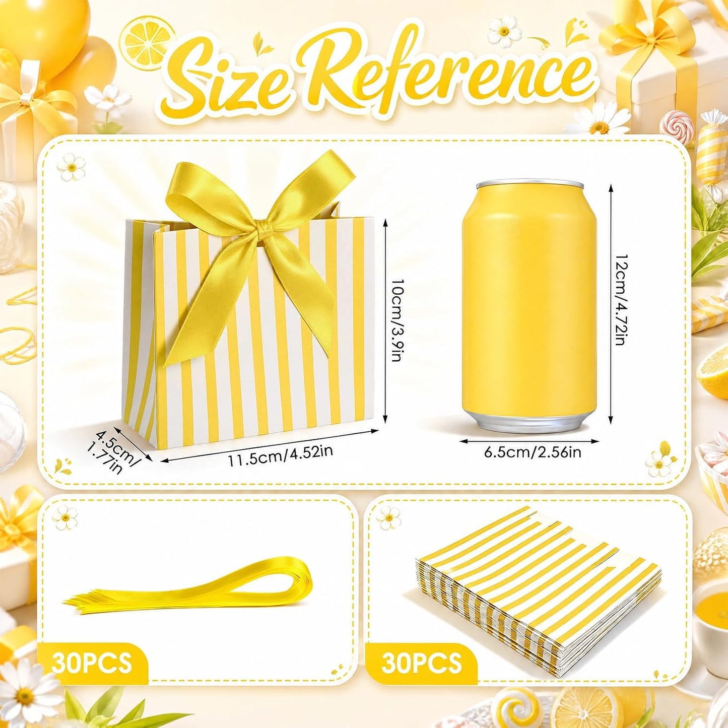 30 Pcs Small Yellow White Striped Gift Bags Blue Bachelorette Bags | 4.53 x 3.94 x 1.77 Inch, Mini Bachelorette Paper Bag with Ribbon, Wedding Candy Box, Bridal Baby Shower Party Favor