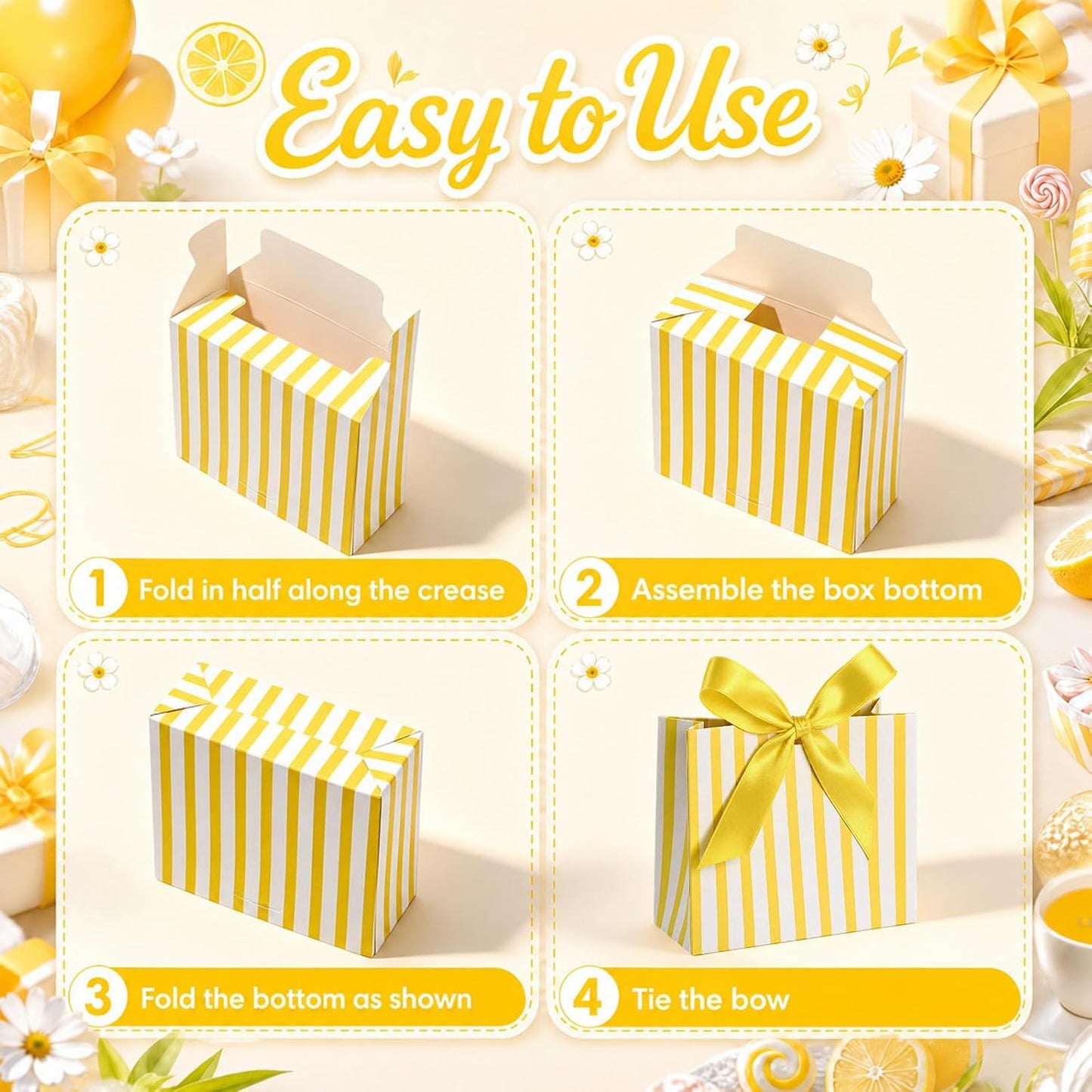 30 Pcs Small Yellow White Striped Gift Bags Blue Bachelorette Bags | 4.53 x 3.94 x 1.77 Inch, Mini Bachelorette Paper Bag with Ribbon, Wedding Candy Box, Bridal Baby Shower Party Favor