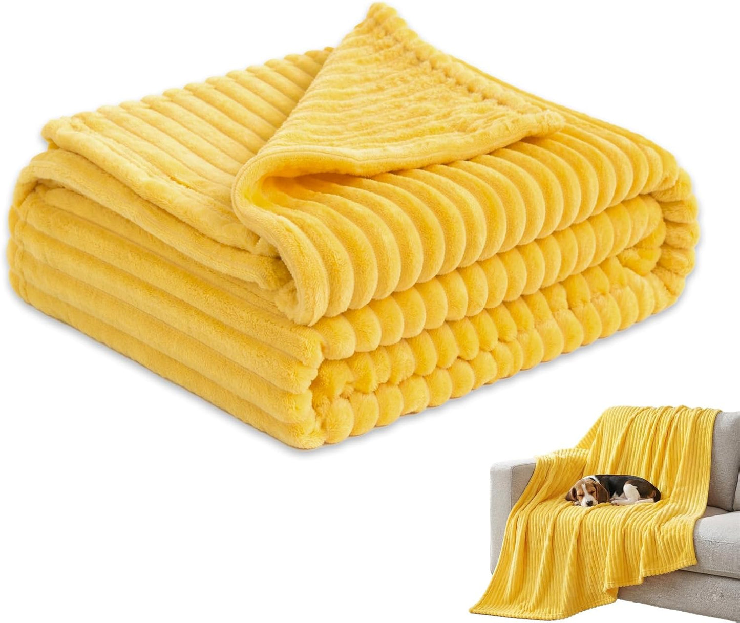 Yellow Dog Blanket, Emotional Support Blanket Yellows for Dogs, 1.5cm (0.6in) Wide Wavy Design, Soft Polyester Pet Throw for Couch Bed Crate Travel, Multiple Sizes (Yellow, 70*100 cm/27.55*39.37in)